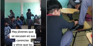 ¡Ejemplo a seguir! Estudiante bolea zapatos en su escuela para salir adelante