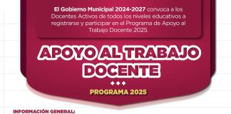 Invita gobierno municipal a registrarse para el Programa de Apoyo al Trabajo Docente