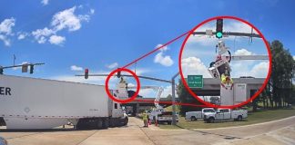 Accidente en Louisiana: Trabajador que arreglaba semáforo queda colgando tras ser golpeado por tráiler