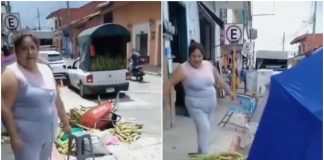 Mujer derriba carrito de elotes en Veracruz por tapar la entrada de su local; video se viraliza en redes sociales