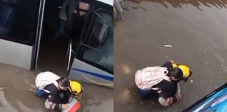 Bombero rescata a joven que se quedó varada por inundación en Zacatecas