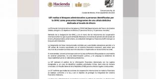 UIF bloquea a 22 objetivos en México tras designación de la OFAC por presunto lavado de dinero