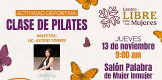 Invitan a mujeres de Nuevo Laredo a clase de pilates como parte de la Cartelera Naranja de INMUJER