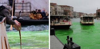 Activistas tiñen de verde el Gran Canal de Venecia en protesta climática