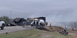Choque entre tráilers provoca incendio sobre Tampico-Victoria