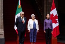 Sheinbaum recibe en Palacio Nacional a gobernadora general de Canadá, Mary Simon