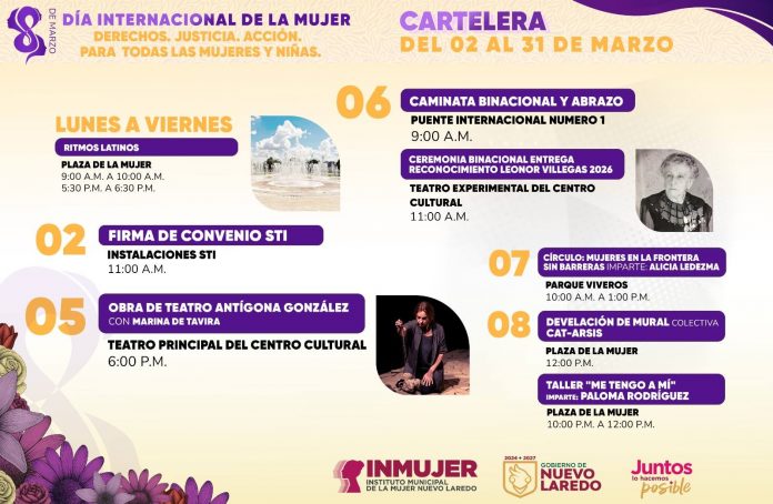 Nuevo Laredo conmemora Día Internacional de la Mujer con cartelera de actividades durante todo marzo