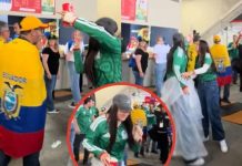 Filtran nuevo VIDEO de la mujer que agredió a ecuatorianos; antes de bañarlos con cerveza, los insultó