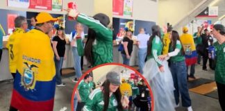 Filtran nuevo VIDEO de la mujer que agredió a ecuatorianos; antes de bañarlos con cerveza, los insultó