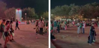 Al estilo japonés: aficionados recogen basura en la Macroplaza al terminar el México vs Inglaterra en Monterrey