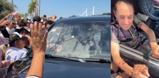 Reciben en el Polyforum de Ciudad Victoria a Claudia Sheinbaum acompañada del Gobernador del Estado