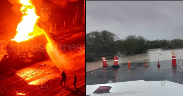 Lluvias y fuego sacuden las carreteras de Tamaulipas