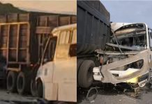 Hay 10 lesionados en choque de autobús con góndola en la carretera Tampico-Valles